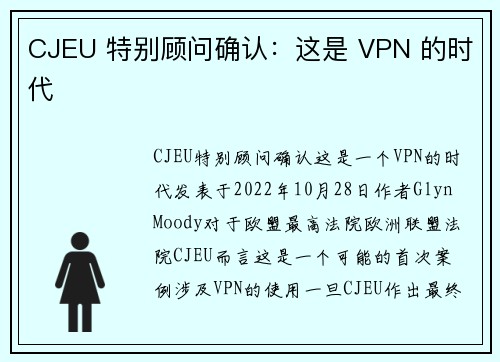 CJEU 特别顾问确认：这是 VPN 的时代 